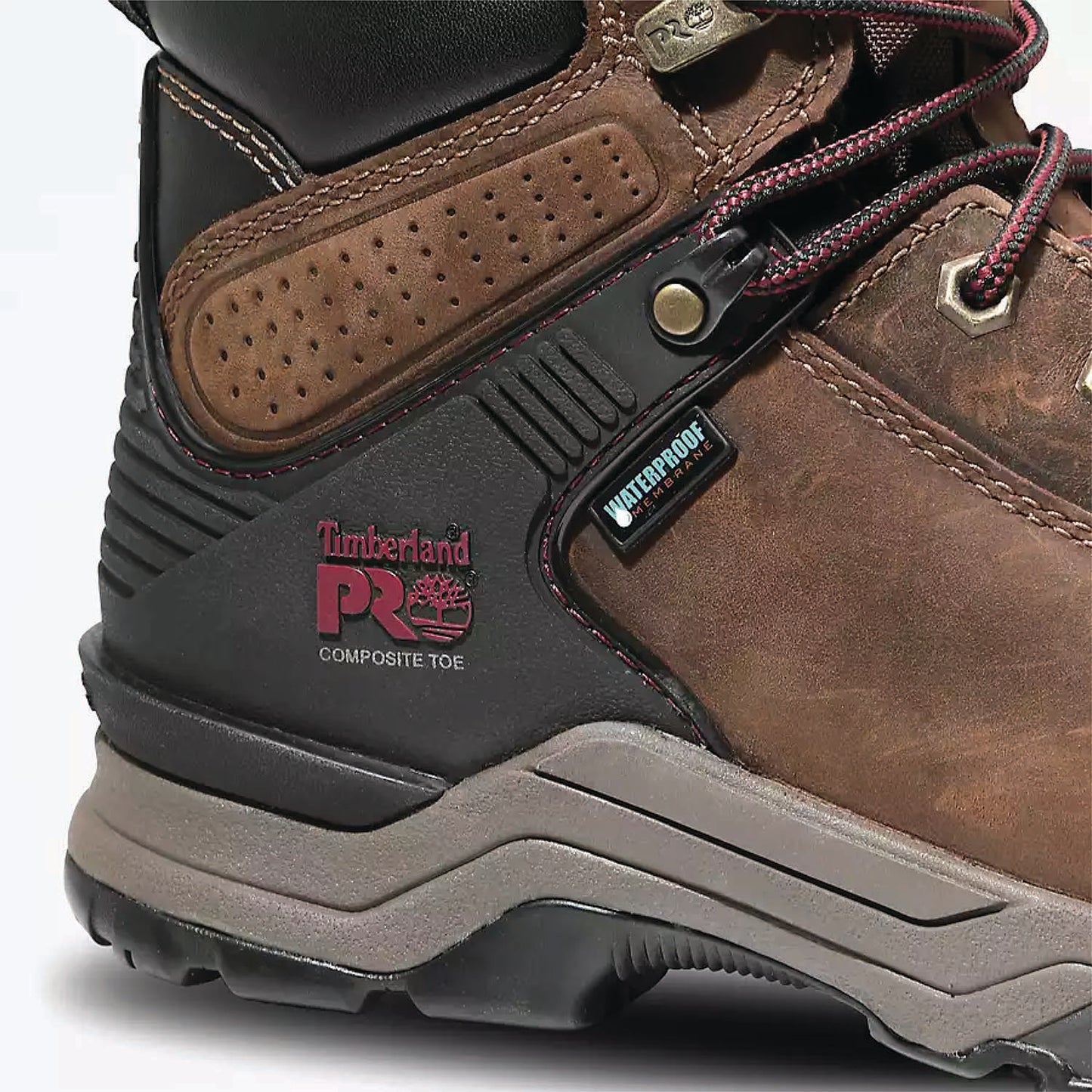 TIMBERLAND HYPERCHARGE 6" COMPOSITE TOE WATERPROOF WORK BOOT - WOMEN'S - BROWN/PURPLE - TB0A4115214 - DETAIL SHOT