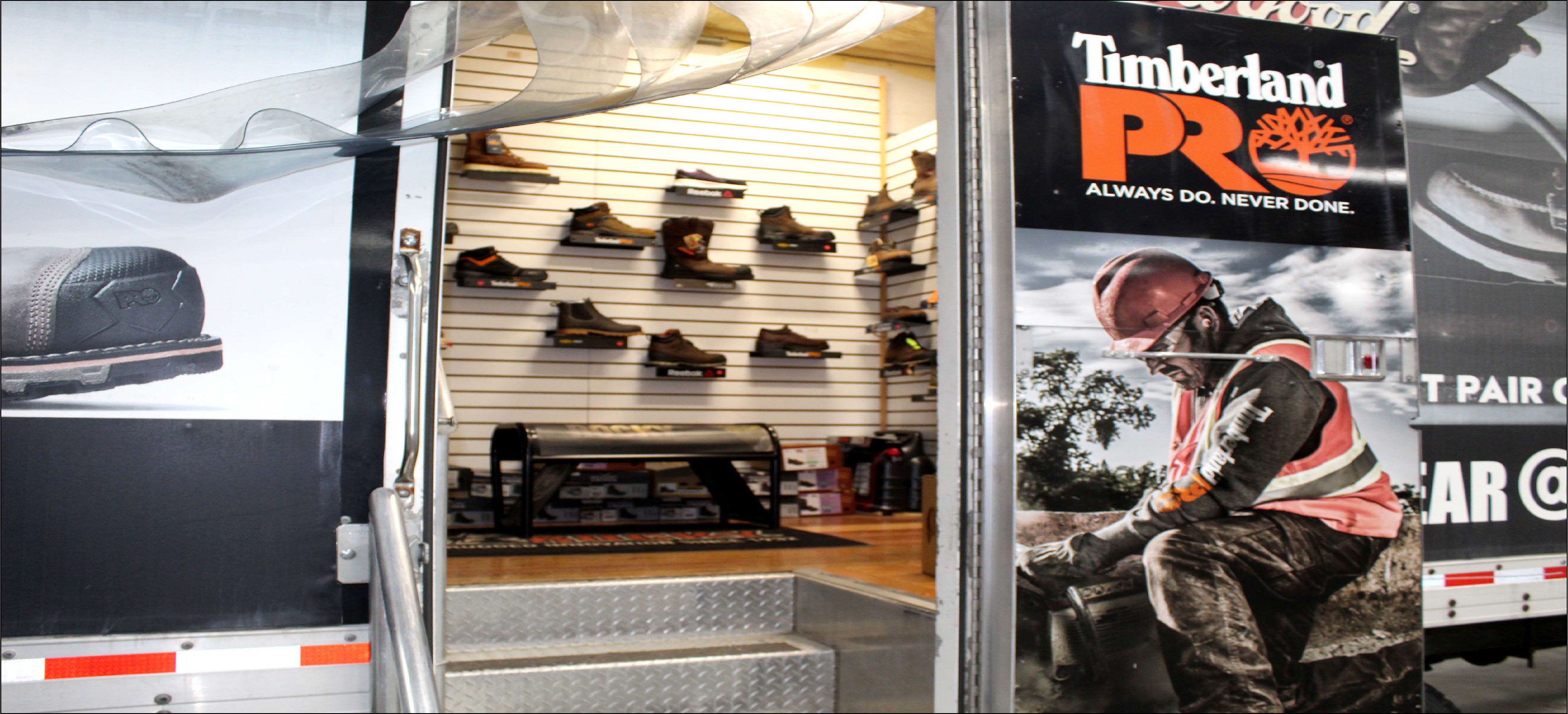 Image of the interior of the Posey County Workwear Boot Truck