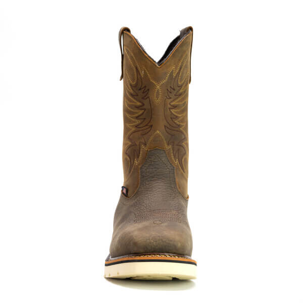 THOROGOOD AMERICAN HERITAGE SQUARE TOE WELLINGTON – CRAZYHORSE UPPER/PEBBLE BOTTOM – 11″ SAFETY TOE BOOT - MEN'S_FRONT