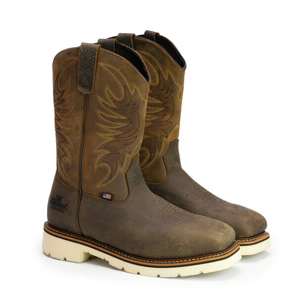 THOROGOOD AMERICAN HERITAGE SQUARE TOE WELLINGTON – CRAZYHORSE UPPER/PEBBLE BOTTOM – 11″ SAFETY TOE BOOT - MEN'S_PAIR